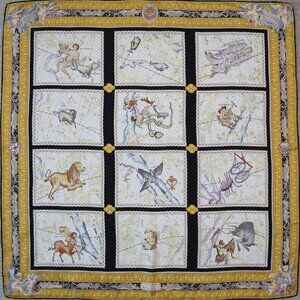Super Rare Frameable Authentic Gucci ZODIAC heavy silk scarf vintage Like New!